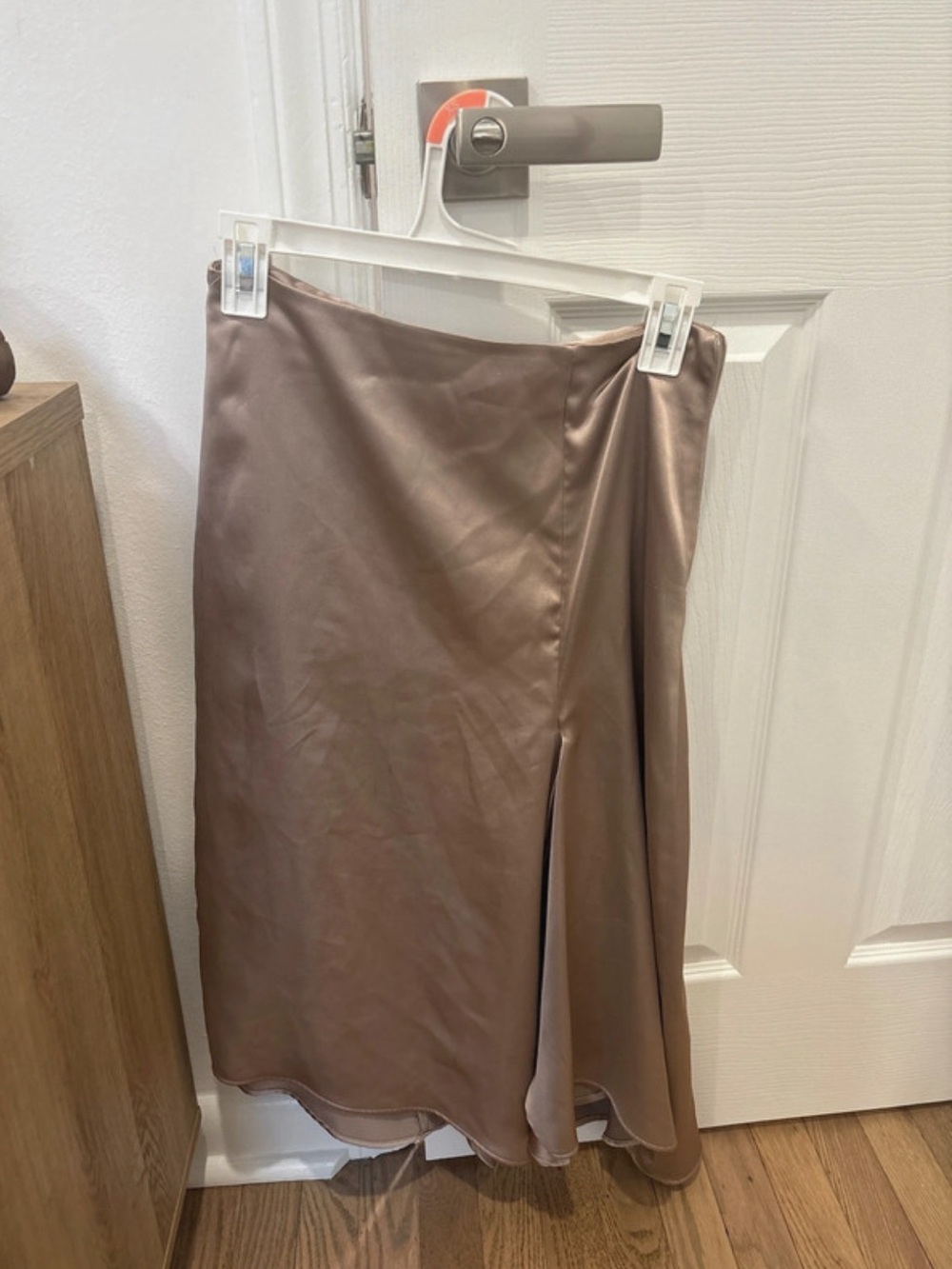 Zara Satin A-Line Midi Skirt in Mauve Taupe